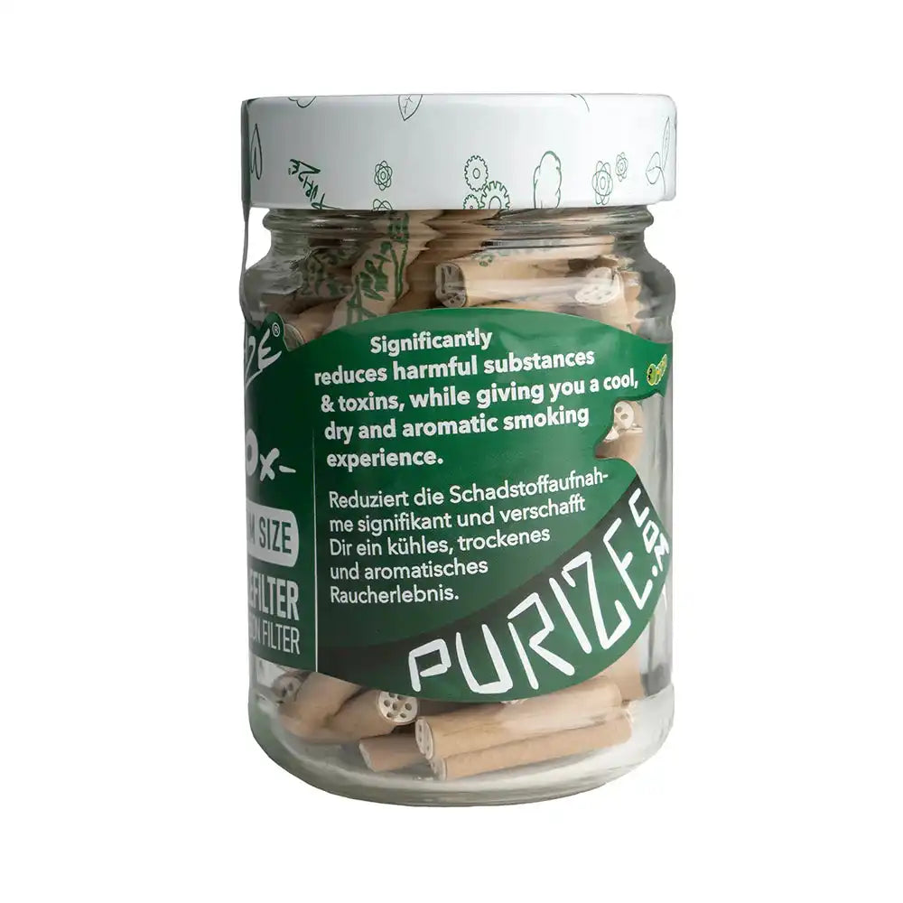Barattolo da 100 pezzi di filtri ai carboni attivi Purize Organic Extra Slim 5.9mm, colore giallo, per un'esperienza di fumo più pulita e aromatica.