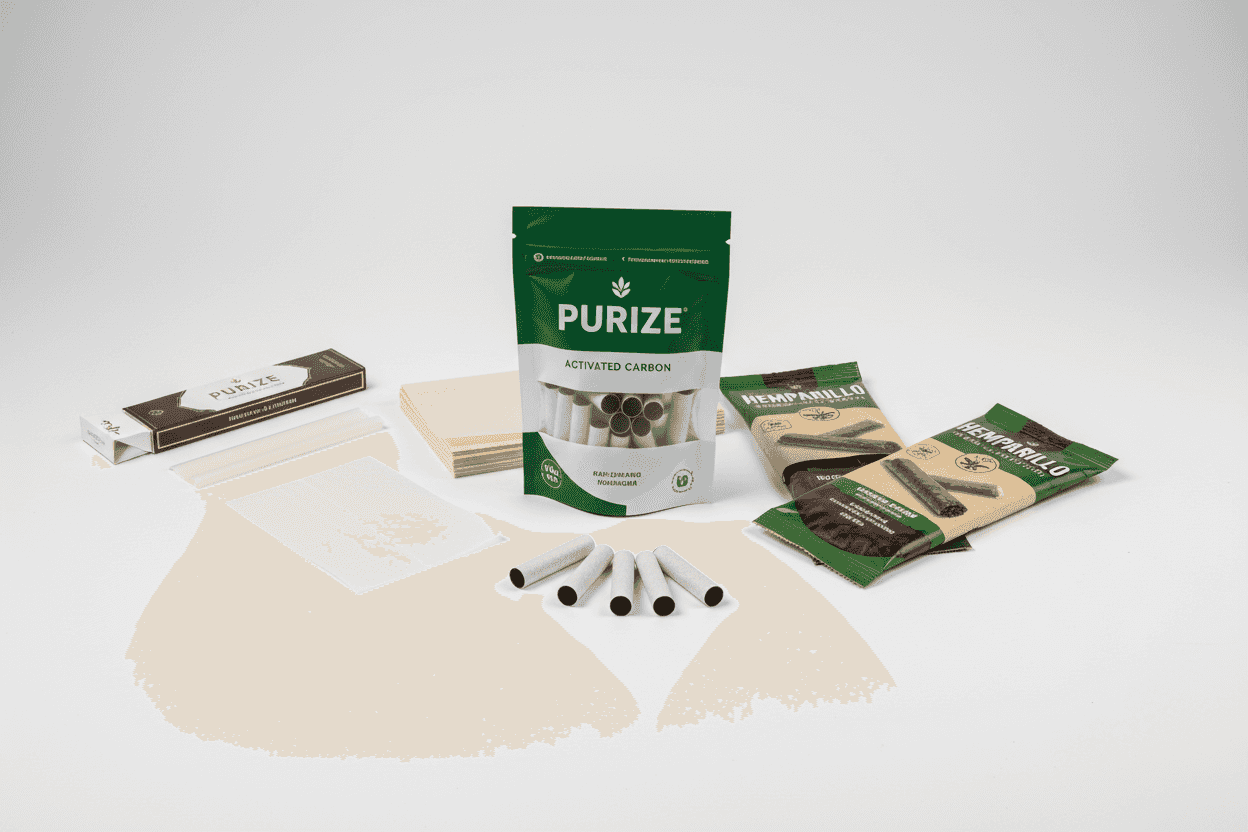 CREA IMMAGINE CONTENETE CARTINE , FILTRI IN CARBONI ATTIVI PURIZE E BLUNT HEMPARILLO